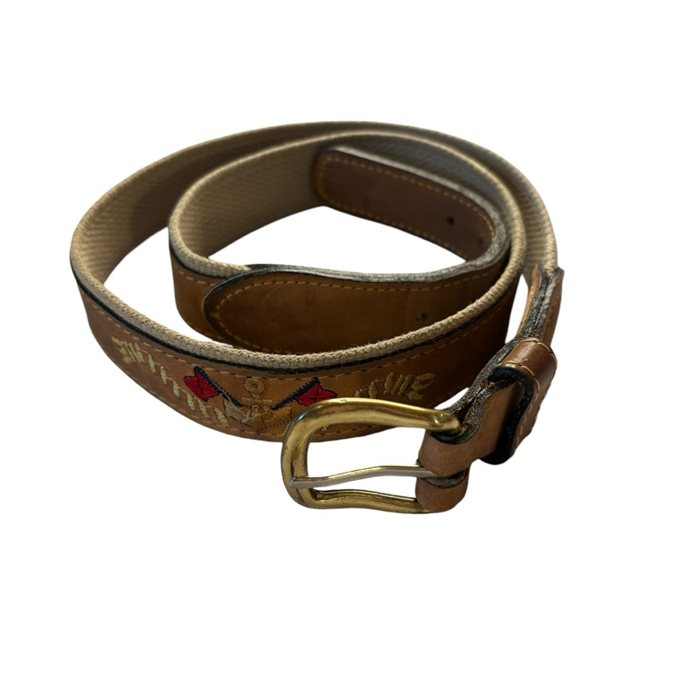 Zeppelin Nautical Canvas Leather Embroidered Mens Belt Size 36